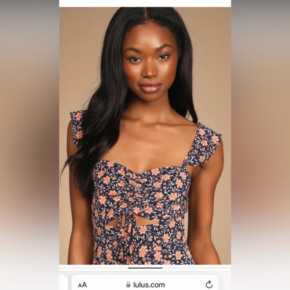 The Way To Love Navy Blue Floral Print Ruffled Maxi Dress - Picture 5 of 6